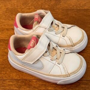 Nike Kids White and Pink Velcro Sneakers